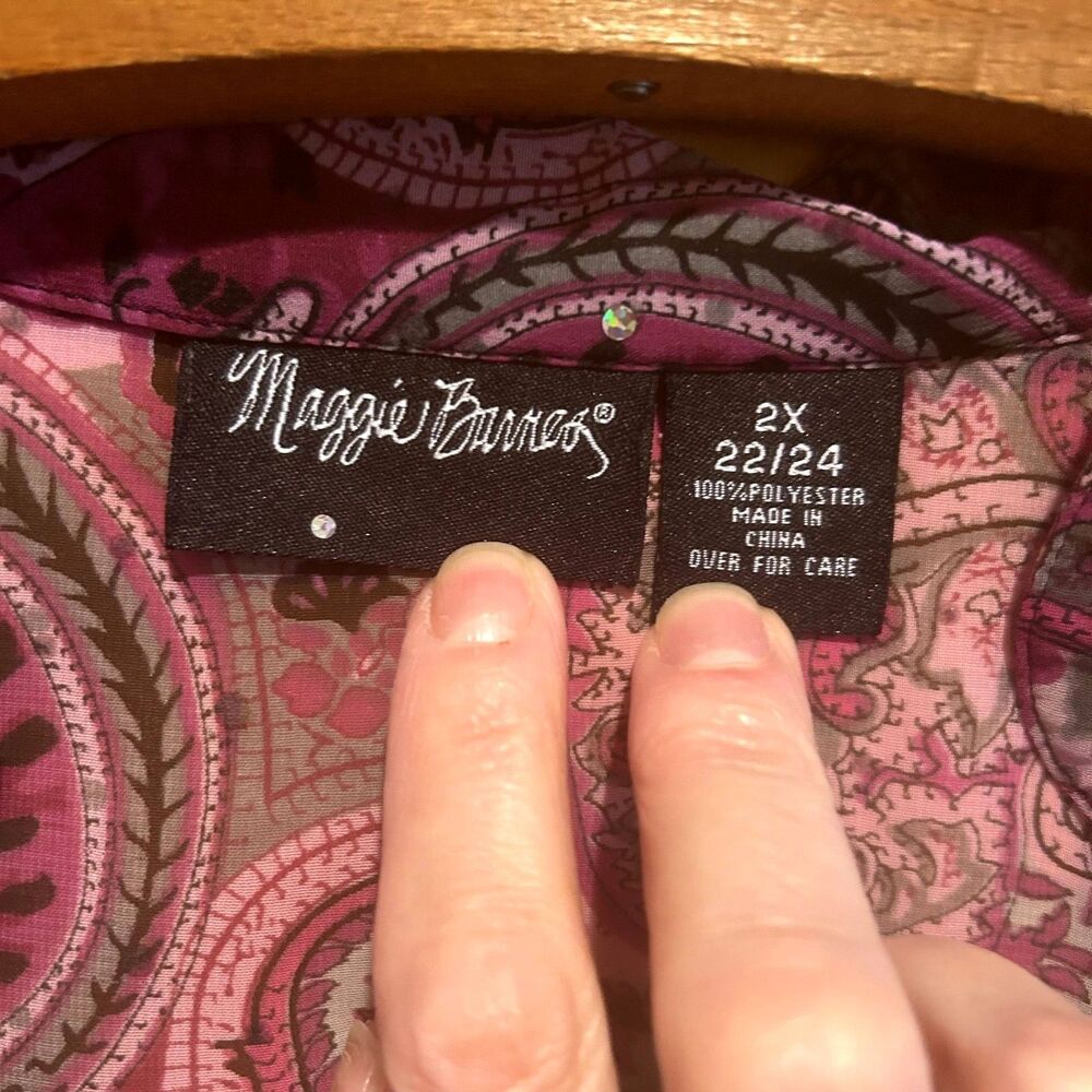 Maggie Barnes Womens Purple Pink Paisley Blouse-Beaded-Sz 2X-Flowy-Fairy-Event - Picture 2 of 8